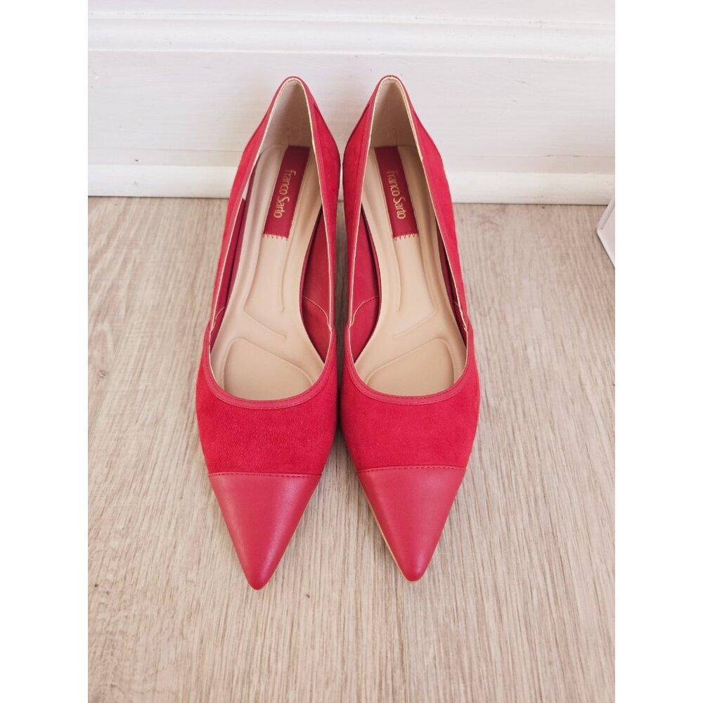Franco Sarto Pointed Cap Toe Red Kitten Heel Darcy Suede Leather Slip On Shoes 9 - Picture 4 of 11